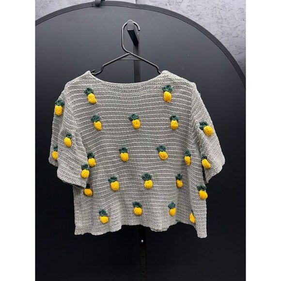 Zara Steel Grey Pineapple Applique Crewneck Crochet Top - Picture 6 of 6